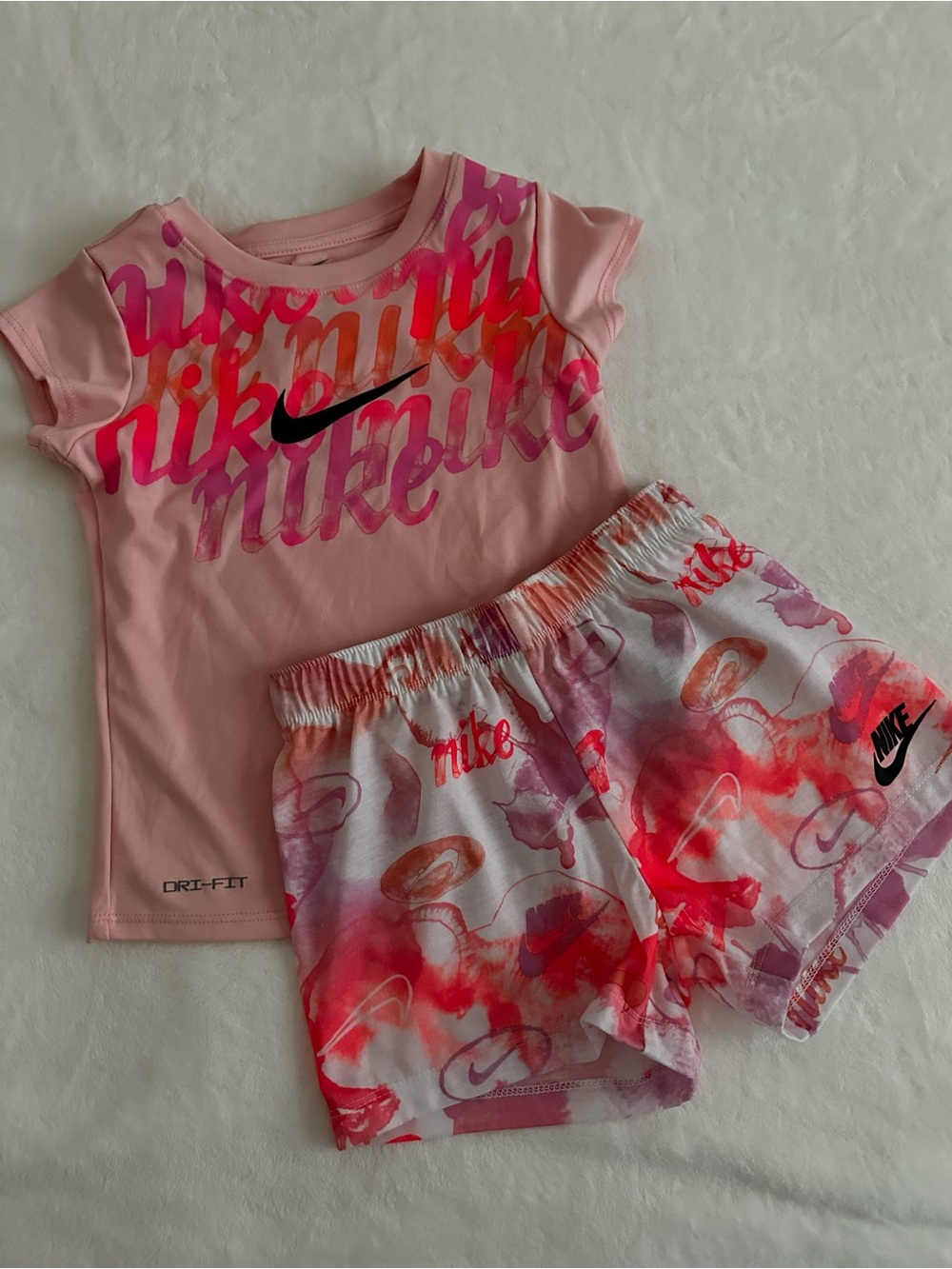 3pcs Nike Girls Tee & Shorts Set - Pink, Coral,